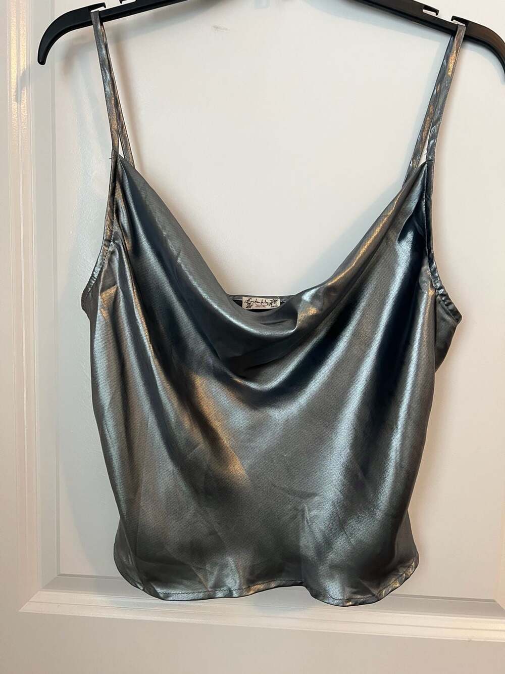 Intimately Free People Silver Metallic Cowl Neck Camisole Top Size M